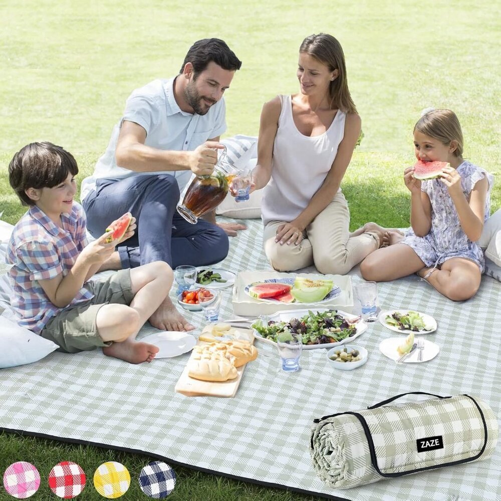 Extra Large Picnic Outdoor Blanket, 80''x80'' Waterproof Foldable Blankets Gingh